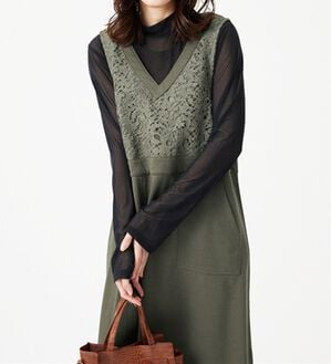 BELLUNA（ベルーナ）の「【Ｌａｇｒｉｌｕａ】レース使いジャンパースカート（ジャンパースカート）」｜カーキ系