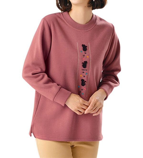 ルフラン（ルフラン）の「【３色組】ねこ刺しゅう＊裏起毛プルオーバー（カットソー）」｜詳細画像