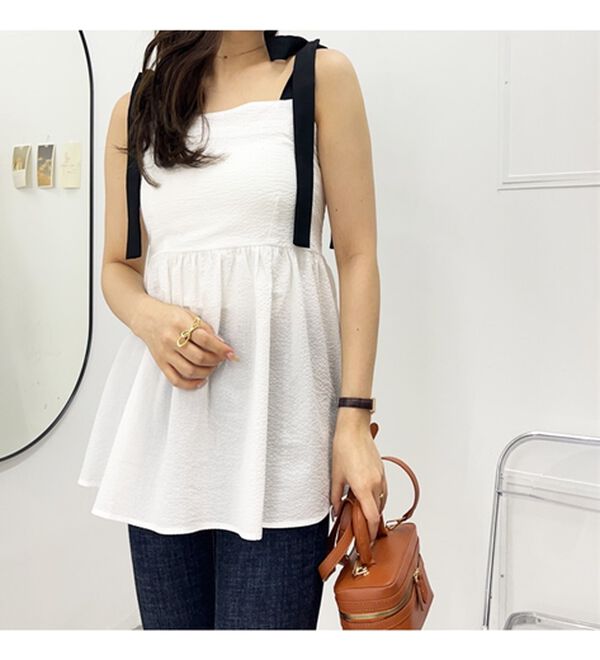 GeeRA（ジーラ）の「バイカラーぽこぽこリボンビスチェ（ブラウス）」｜詳細画像