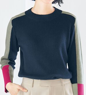 VINNO（ヴィノ）の「配色スリーブ・コットン混ニット（ニット・セーター）」｜詳細画像