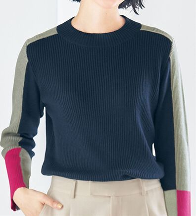 VINNO（ヴィノ）の「配色スリーブ・コットン混ニット（ニット・セーター）」
