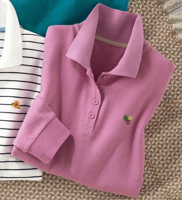 ルフラン（ルフラン）の「ナノプラチナ加工長袖ポロシャツ（ポロシャツ）」｜ピンク