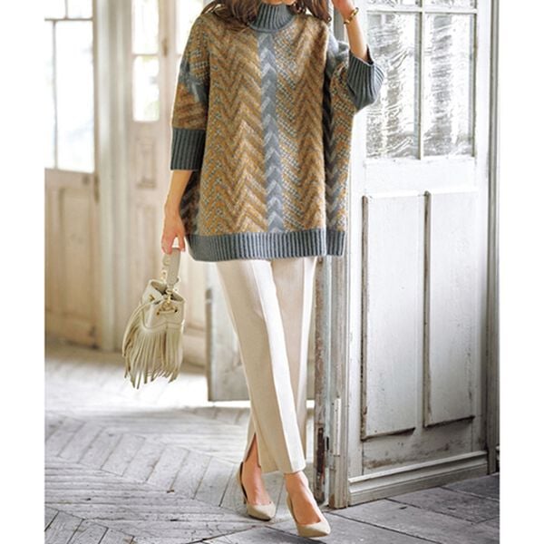 ウール混ヘリンボーン柄ワイドパンツ - ベルーナ【公式】