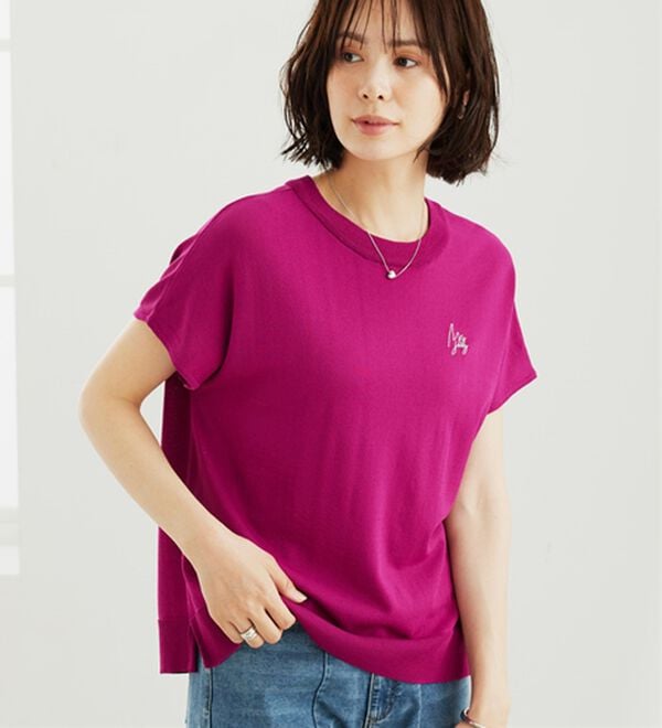 BELLUNA（ベルーナ）の「【快適Ｌａｂ．】シャリ冷！洗える多機能フレンチ袖ニットＴシャツ（ニット・セーター）」｜詳細画像