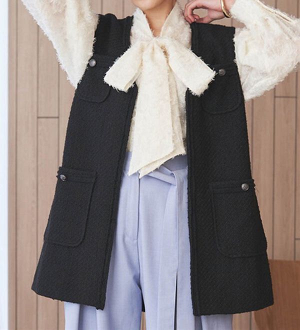 【cccmalie】ツイードロングジレ　ブラック cccmalie】ツイードロングジレ ブラック