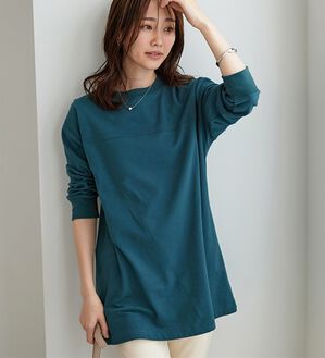 BELLUNA（ベルーナ）の「【快適Ｌａｂ．】ふんわりピーチ起毛切替チュニック（チュニック）」｜ターコイズ