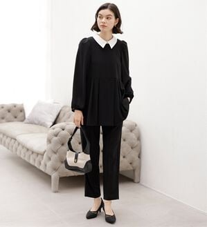 GeeRA（ジーラ）の「【２点セット】２ＷＡＹプリーツ切替ブラウスセットアップ（ブラウススーツ）」｜ブラック