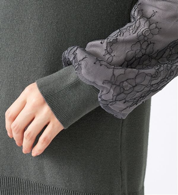 BELLUNA（ベルーナ）の「袖レースデザインニットプルオーバー（ニット・セーター）」｜詳細画像