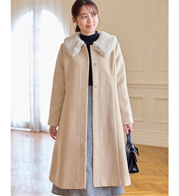 alotta（アロッタ）の「美人シルエットファー付ノーカラーコート【美人百花掲載】（ロングコート）」｜オフベージュ