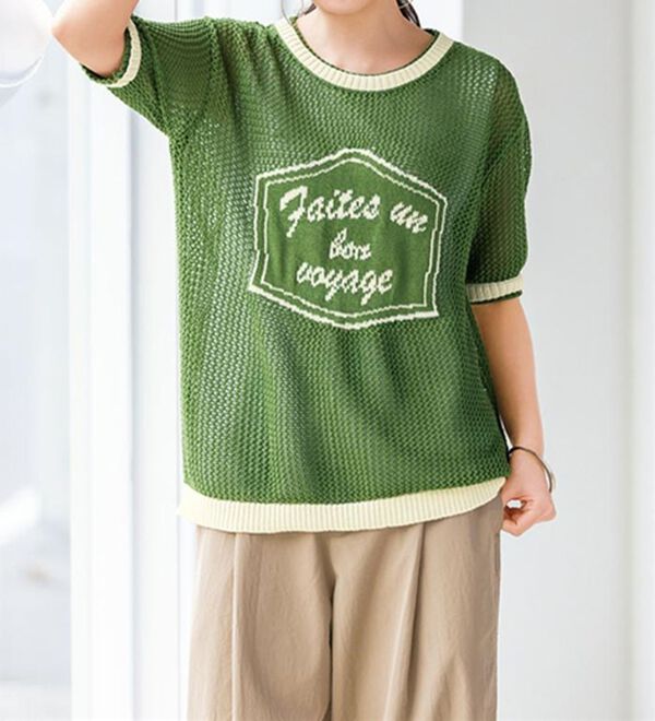 BELLUNA（ベルーナ）の「コーデに映える透かし編配色ロゴセーター（ニット・セーター）」｜詳細画像