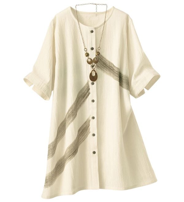 BELLUNA（ベルーナ）の「インド綿手描きプリントチュニック（チュニックワンピース）」｜モノトーン系