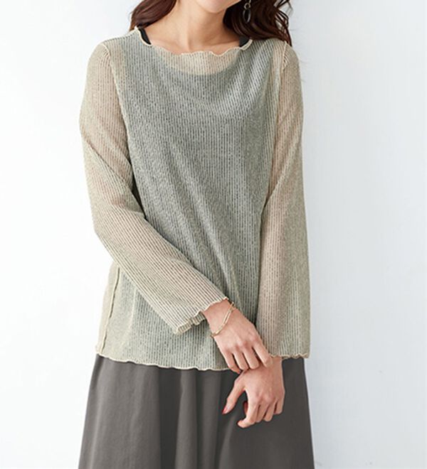 BELLUNA（ベルーナ）の「重ね着にも使える上品シアーストライププルオーバー（タンクトップ付）（アンサンブル）」｜詳細画像