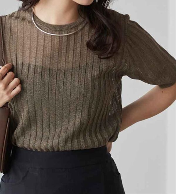 RANAN（ラナン）の「5分袖シアーラメリブニット（ニット・セーター）」｜詳細画像