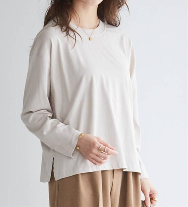 RANAN（ラナン）の「【選べる袖丈】ひんやり！＜BC＞綿100％プチハイネックＴシャツ（カットソー）」｜詳細画像