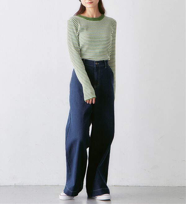 Viola e Viola（ヴィオラ エ ヴィオラ）の「【静電気防止】綿１００％ちくちくしないボーダーリブニット（ニット・セーター）」｜詳細画像