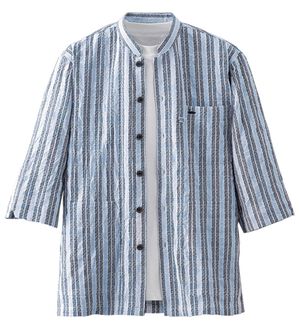 「＜デコイ＞大人の涼感ドビー柄シャツアウター（メンズシャツ）」｜ネイビー