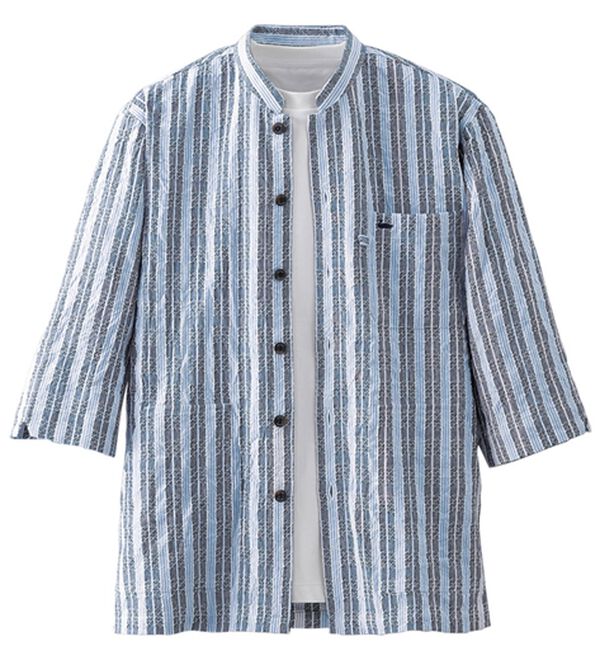 「＜デコイ＞大人の涼感ドビー柄シャツアウター（メンズシャツ）」｜ネイビー