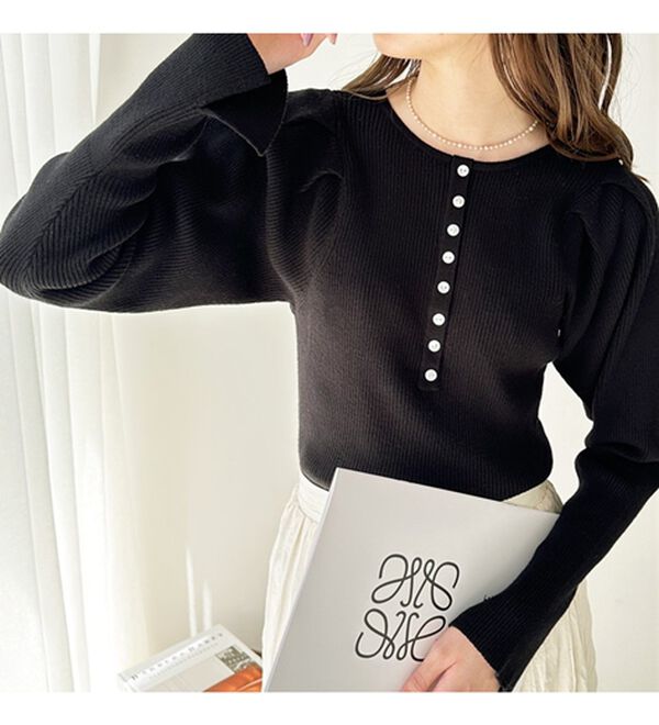 GeeRA（ジーラ）の「ボリュームスリーブ２ＷＡＹリブニット（ニット・セーター）」｜詳細画像