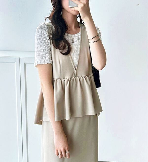 GeeRA（ジーラ）の「楽ちん！ペプラムジャンパースカート（ジャンパースカート）」｜詳細画像