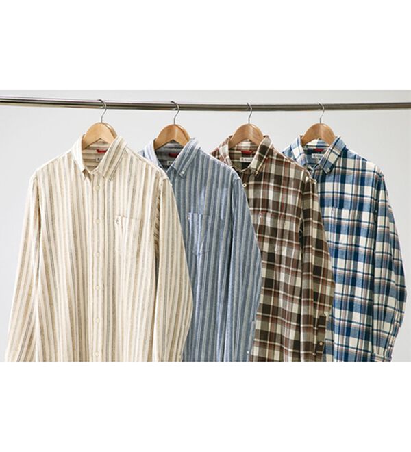 「＜ハッシュパピー＞しっとり柔らか綿１００％ネルシャツ（メンズシャツ）」｜詳細画像