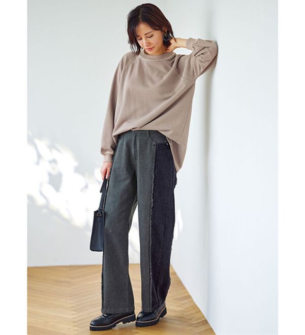 BELLUNA（ベルーナ）の「華奢見せ！しっかり綿混裏毛素材トレーナー（トレーナー・スウェット）」｜詳細画像