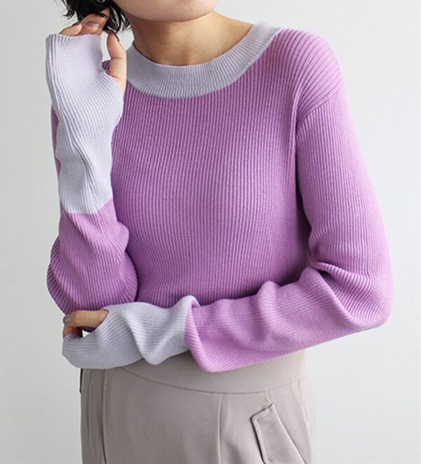 GeeRA（ジーラ）の「指穴配色デザイン柔らかリブニット（ニット・セーター）」｜詳細画像