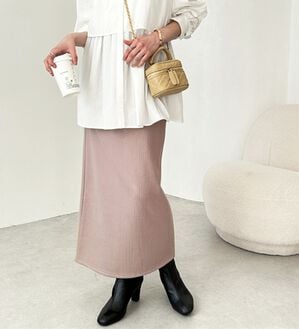 GeeRA（ジーラ）の「ふわふわあったか！裏起毛リブスカート（ロングスカート）」｜ベージュ