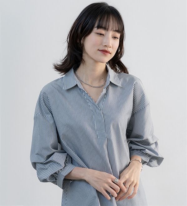 BELLUNA（ベルーナ）の「麻調素材袖タックデザインシャツチュニック（チュニック）」｜詳細画像