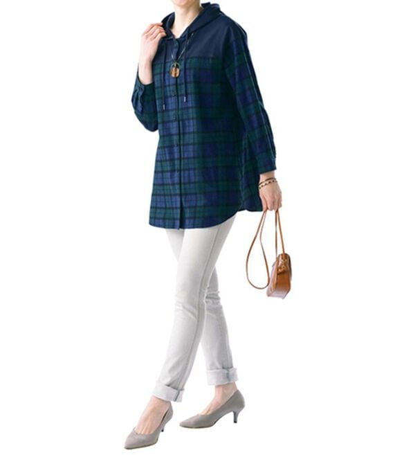 ルフラン（ルフラン）の「【２色組】ずっと活躍！異素材使いシャツパーカー（パーカー）」｜詳細画像