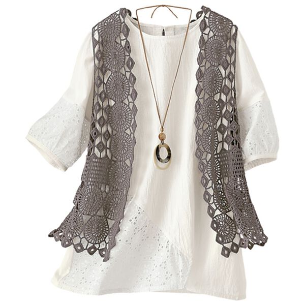 BELLUNA（ベルーナ）の「体型隠してフェミニンコーデ♪刺しゅう切替ブラウス（ブラウス）」｜詳細画像