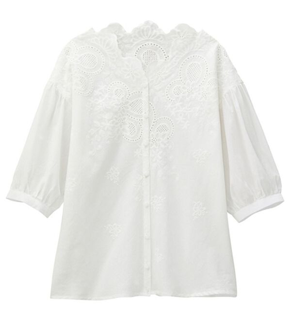 ケイナリタ スカラップ パフスリーブ ブラウス 白 38 ケイナリタkeina ritaスカラップブラウス パフスリーブ 38