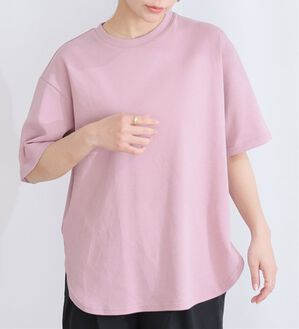 A HAPPY MARILYN（アハッピーマリリン）の「【Ｍ～８Ｌ】【ハッピーさらりん】裾ラウンド五分袖Ｔシャツ（Tシャツ）」｜ピンク