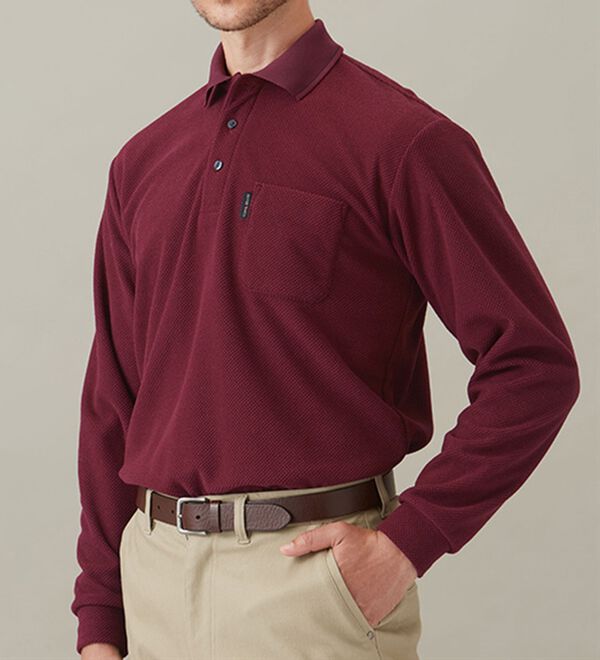 「日本製　鹿の子フリースの暖かポロシャツ（メンズポロシャツ）」｜詳細画像