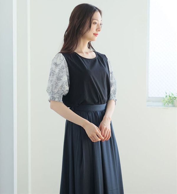 A HAPPY MARILYN（アハッピーマリリン）の「選べる袖異素材 キレイめカットソー 半袖 プルオーバー（カットソー）」｜詳細画像