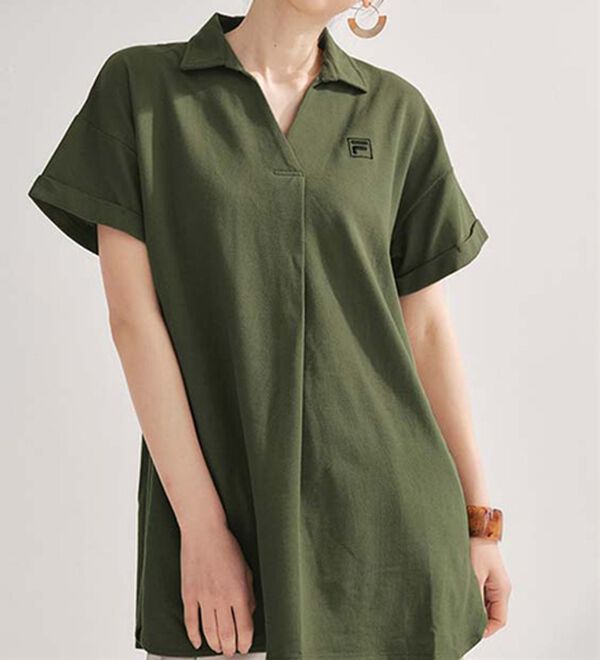 RANAN（ラナン）の「＜ＦＩＬＡ＞吸汗速乾・ＵＶ対策　鹿の子チュニックポロシャツ（チュニック）」｜カーキ