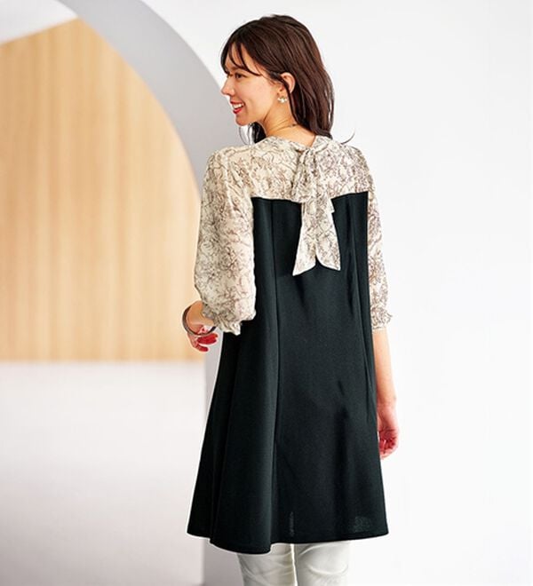 BELLUNA（ベルーナ）の「バックリボン使いプリント切替チュニック（その他ワンピース）」｜詳細画像