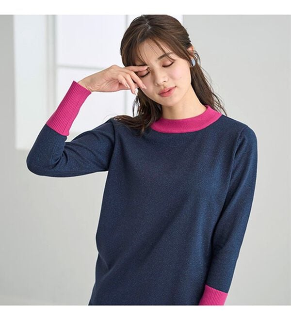 BELLUNA（ベルーナ）の「ラメ入り配色ニットプルオーバー（ニット・セーター）」｜詳細画像