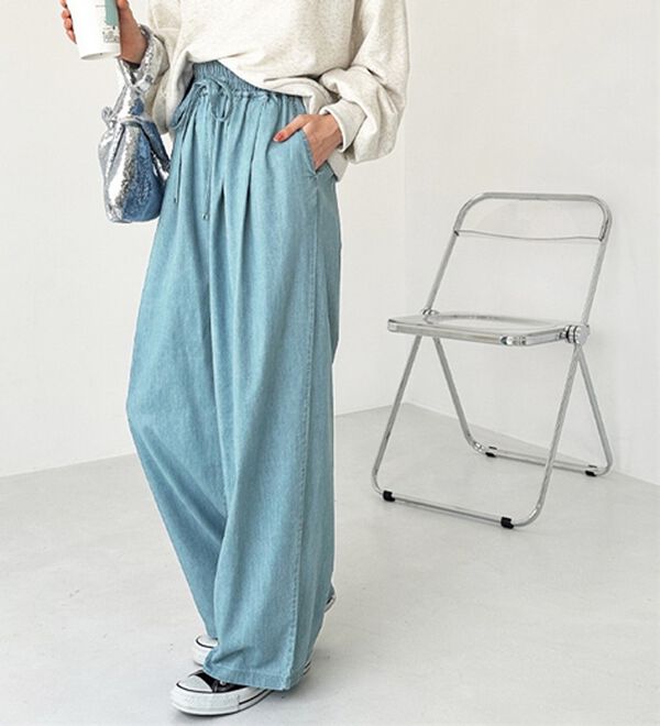 GeeRA（ジーラ）の「【接触冷感】穿いて感激！キレイ見えする楽ちんワイドデニムパンツ（ワイドパンツ・ガウチョ）」｜詳細画像