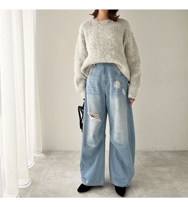 GeeRA（ジーラ）の「ダメージカーブデニムパンツ（フルレングスパンツ）」｜詳細画像