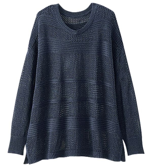 BELLUNA（ベルーナ）の「ラメ使い透かし編ボーダーニットプルオーバー（ニット・セーター）」｜詳細画像