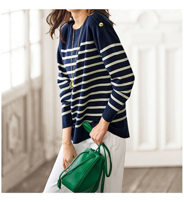 BELLUNA（ベルーナ）の「肩ボタン使いボーダーニットプルオーバー（ニット・セーター）」｜詳細画像