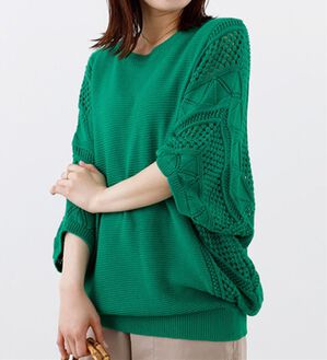 BELLUNA（ベルーナ）の「透かし編ドルマンニットプルオーバー（ニット・セーター）」｜グリーン