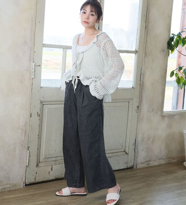 A HAPPY MARILYN（アハッピーマリリン）の「【Ｍ～８Ｌ】楽して叶う！イージーデニムワイドパンツ（ワイドパンツ・ガウチョ）」｜詳細画像