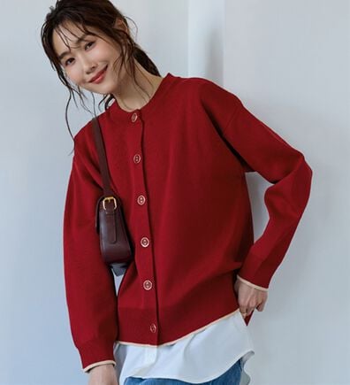 BELLUNA（ベルーナ）の「【快適Ｌａｂ．】洗える！軽い！配色使いニットカーディガン（ニットカーディガン）」