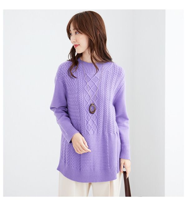 BELLUNA（ベルーナ）の「パッチワーク調ケーブルニットチュニック（チュニック）」｜詳細画像