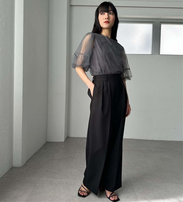 RANAN（ラナン）の「【選べる股下】きれい見え２タックワイドスラックス（ワイドパンツ・ガウチョ）」｜詳細画像