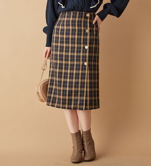 alotta（アロッタ）の「ラップデザインチェック柄タイトスカート（ひざ丈スカート）」｜ネイビー系