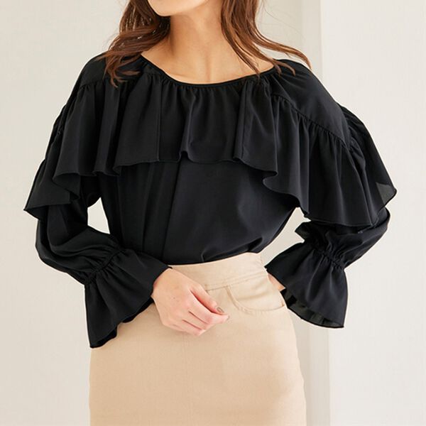 RANAN（ラナン）の「ラッフルフリルブラウス（ブラウス）」｜ブラック