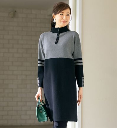 ルフラン（ルフラン）の「配色切替ロング丈ニットチュニック＜ミリッサ＞（ニットワンピース）」