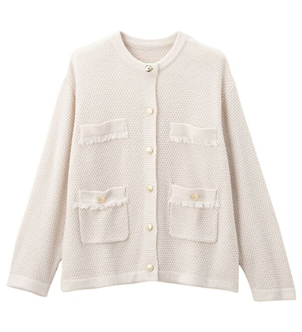 ミュベール。押し花で作られたボタンのアイボリー ニットカーディガン MUVEIL Online Shop｜ミュベール公式オンラインショップ